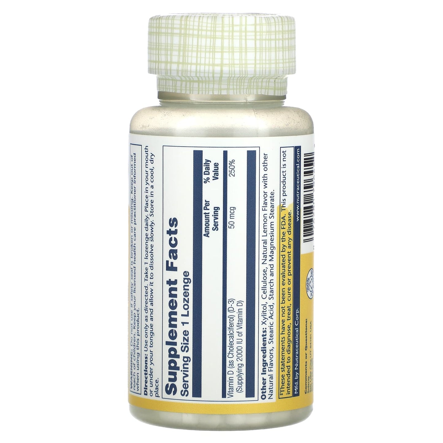 Solaray, Vitamin D-3 Lozenges, Lemon Flavor, 50 mcg, 60 Lozenges UPC 076280796452 | HiLife Vitamins