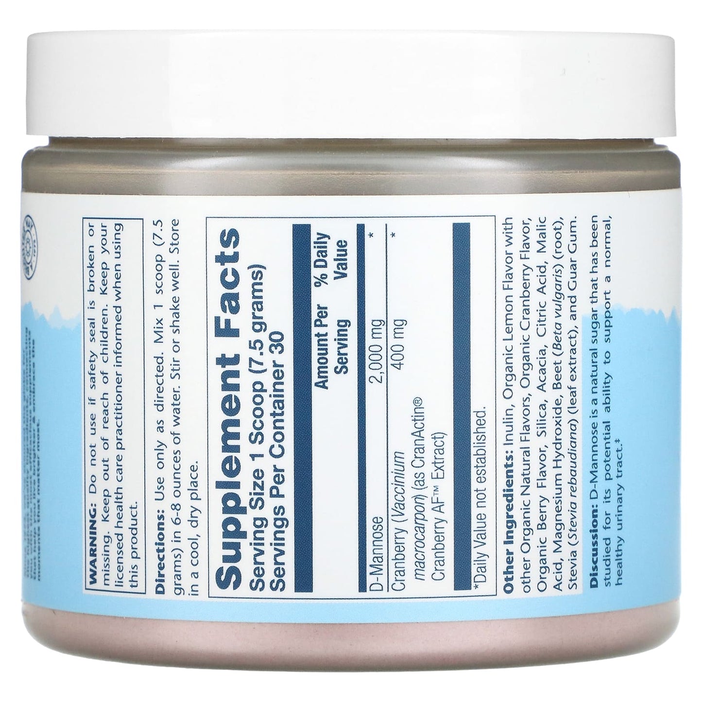 Solaray, D-Mannose w/CranActin Lemon Berry, 8 oz Powder UPC 076280814590 | HiLife Vitamins