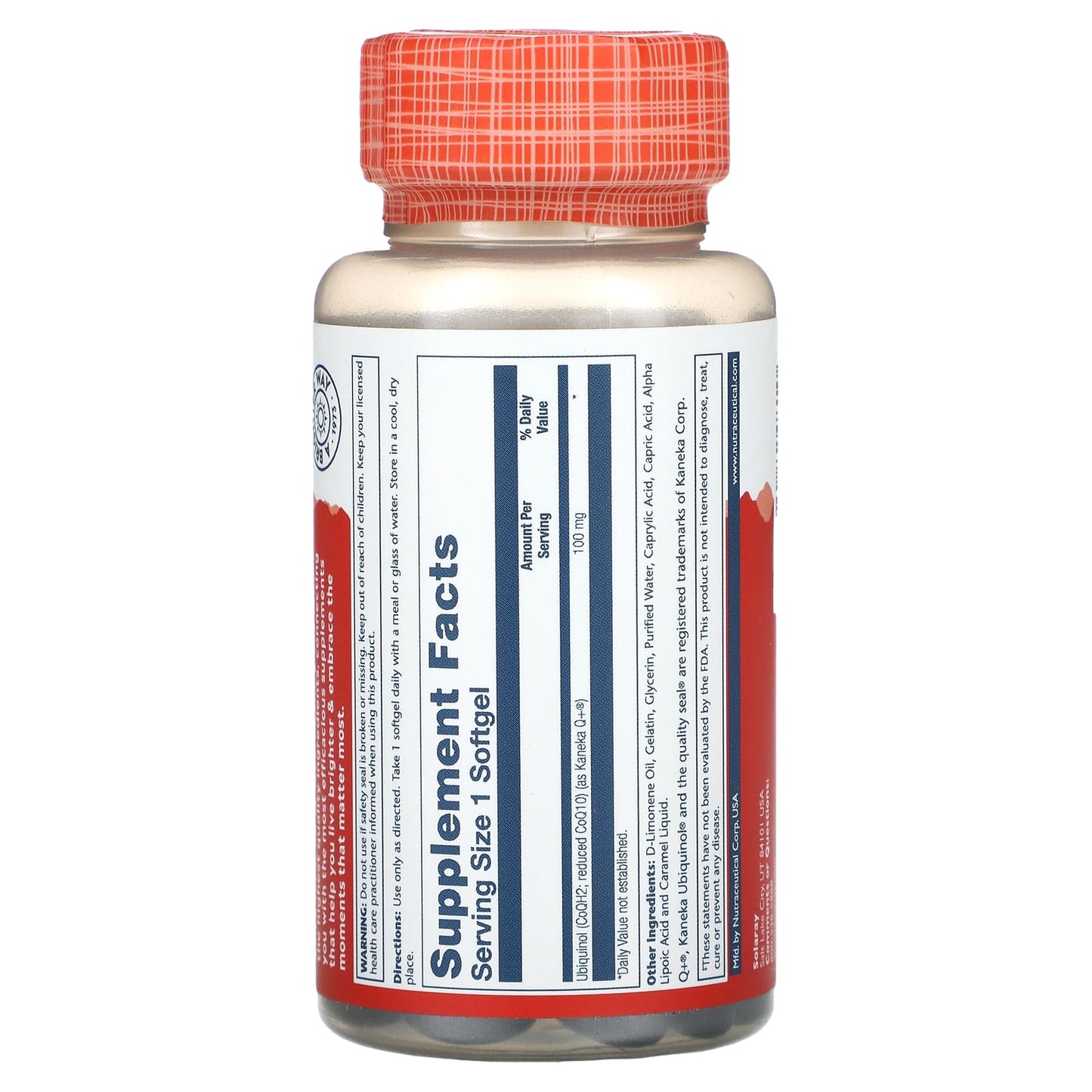 Solaray, Ubiquinol CoQ10, Enhanced Absorption, 100 mg, 30 Softgels UPC 076280824810 | HiLife Vitamins