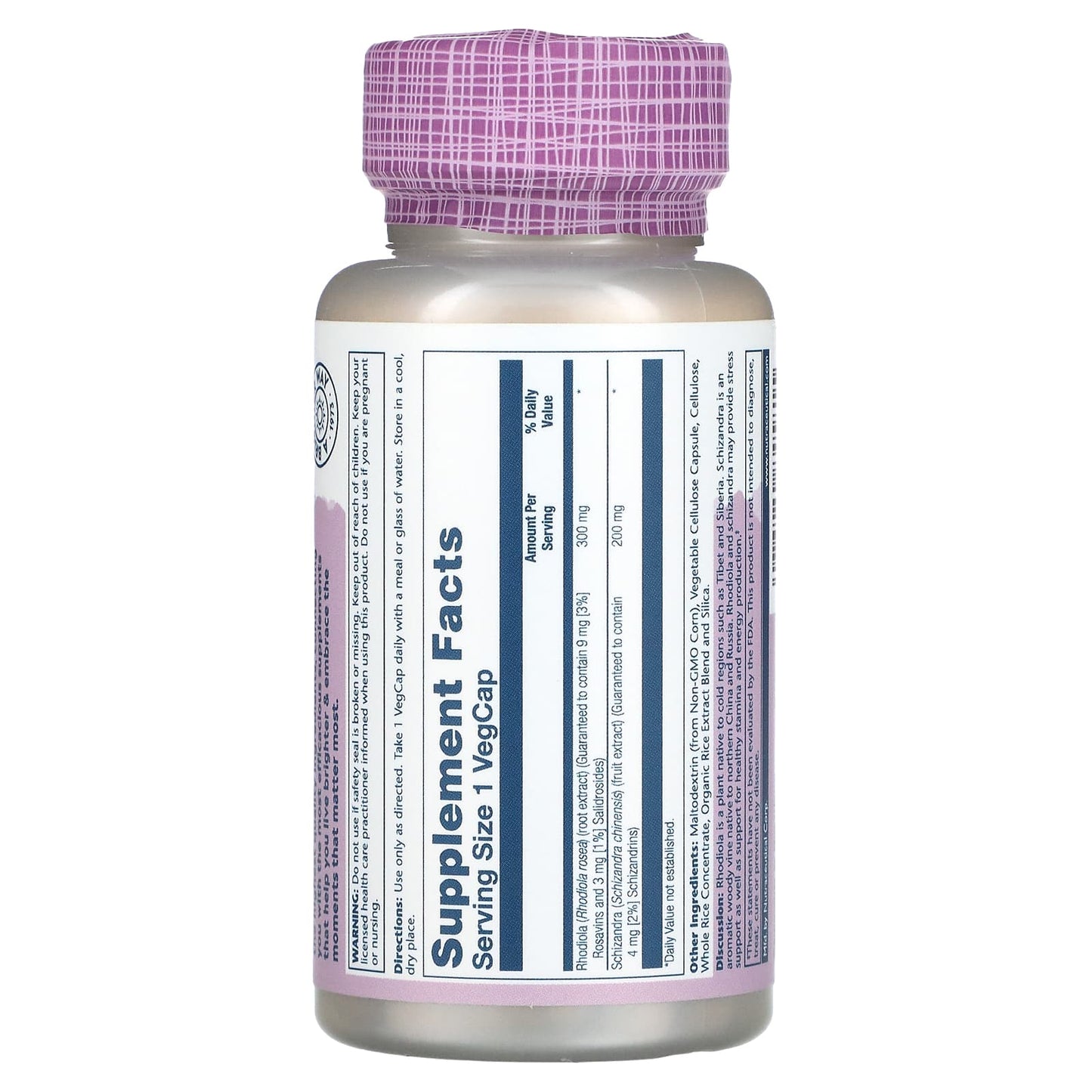 Solaray, Rhodiola & Schizandra, 60 VegCaps UPC 076280845815 | HiLife Vitamins