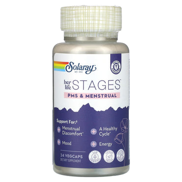 Solaray, Her Life Stages, PMS & Menstrual, 24 VegCaps UPC 076280946123 | HiLife Vitamins