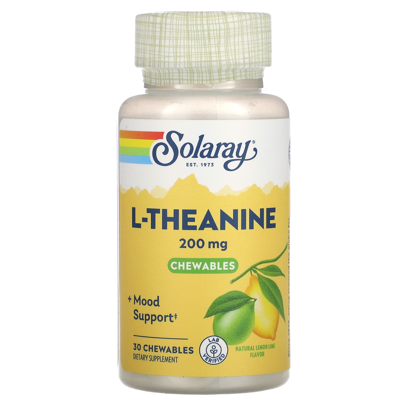 Solaray, L-Theanine, Natural Lemon-Lime, 200 mg, 30 Chewables UPC 076280975123 | HiLife Vitamins