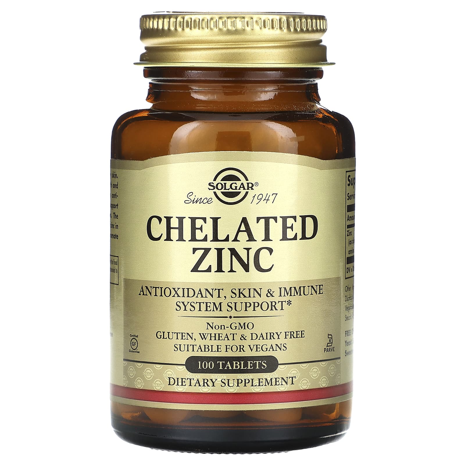 Solgar, Chelated Zinc 22 mg, 100 Tablets UPC 033984008007 | HiLife Vitamins