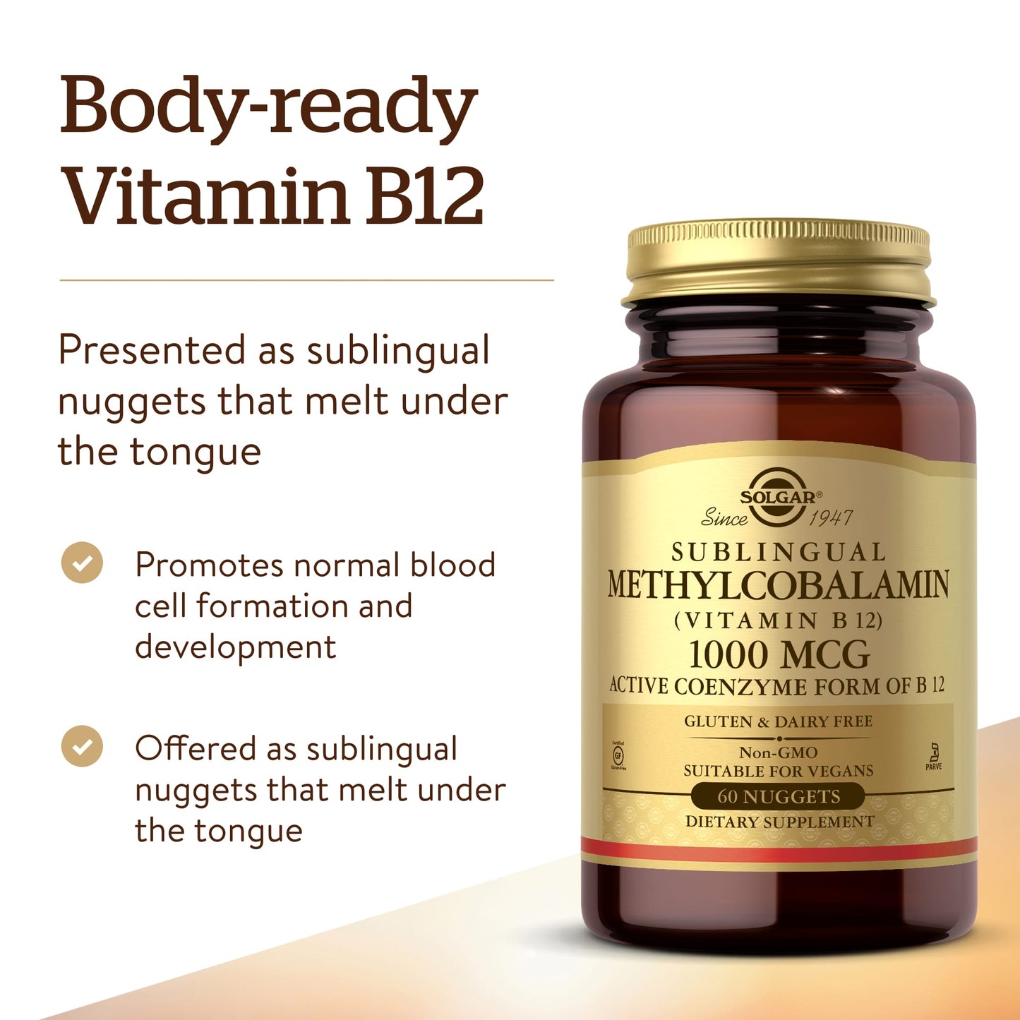 Solgar, Methylcobalamin (Vitamin B12), 1,000 mcg, 60 Nuggets UPC 033984019515 | Hilife Vitamins