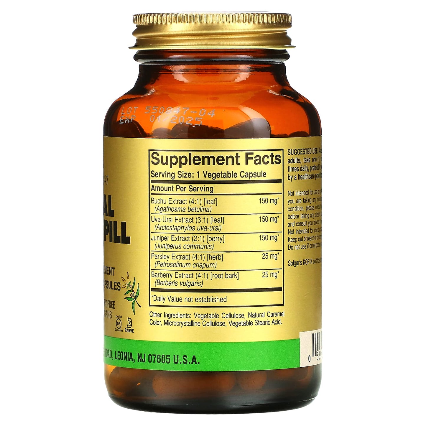 Solgar, Herbal Water Pill, 100 Vegetable Capsules UPC 033984039476 | HiLife Vitamins