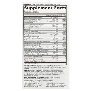 Solgar, One Daily Men's Multi 50+, 60 Capsules UPC 810122620150 | Hilife Vitamins