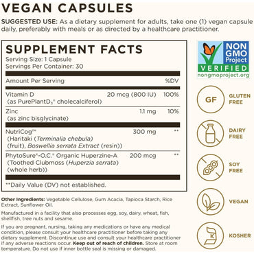 Solgar, Age-Defying Nutrition, Memory Support, 30 Vegan Capsules UPC 810122620303 | HiLife Vitamins