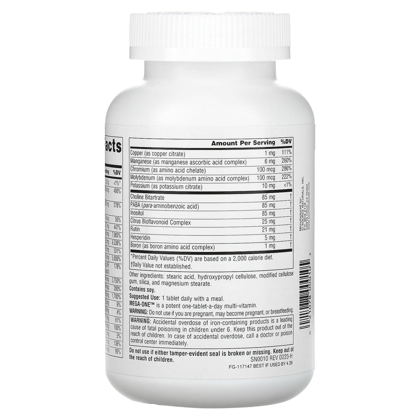 Source Naturals, Mega-One™, 180 Tablets UPC 021078000105 | Hilife Vitamins