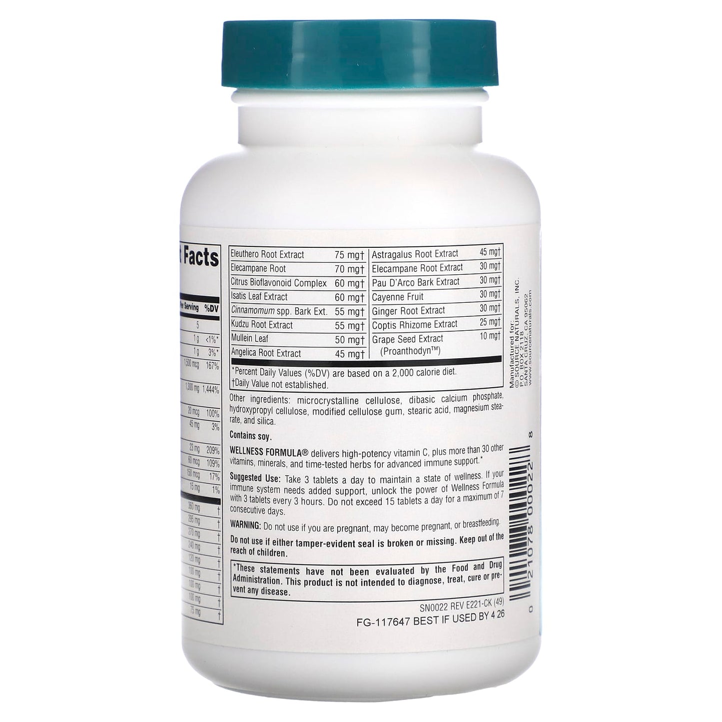 Source Naturals, Wellness Formula, 90 Tablets UPC 021078000228 | Hilife Vitamins