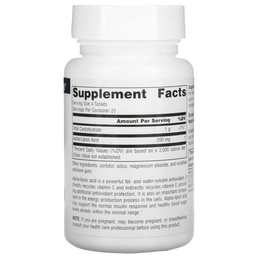 Source Naturals, Alpha Lipoic Acid 50 mg, 100 Tablets UPC 021078000235 | Hilife Vitamins