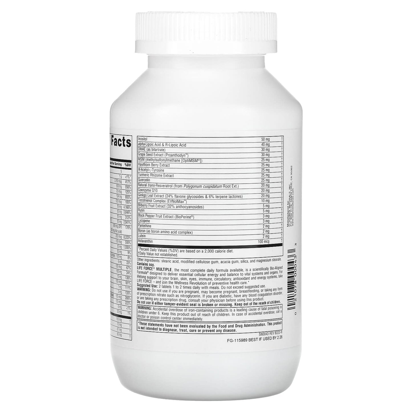Source Naturals, Life Force Multiple, 180 Tablets UPC 021078000433 | Hilife Vitamins