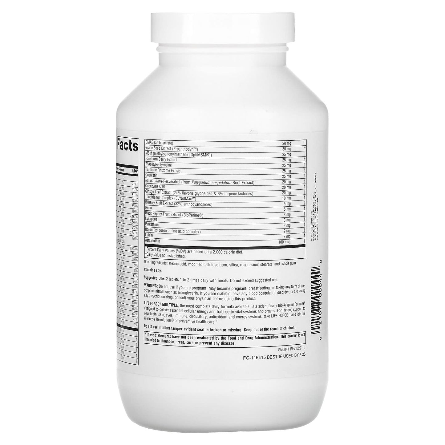 Source Naturals, Life Force Multiple, No Iron, 180 Tablets UPC 021078000440 | Hilife Vitamins