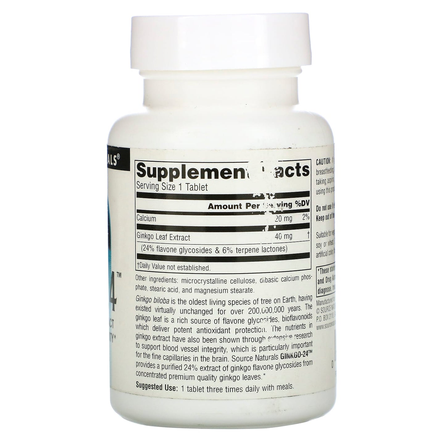 Source Naturals, Ginkgo-24™ 40 mg, 120 Tablets UPC 021078000761 | Hilife Vitamins