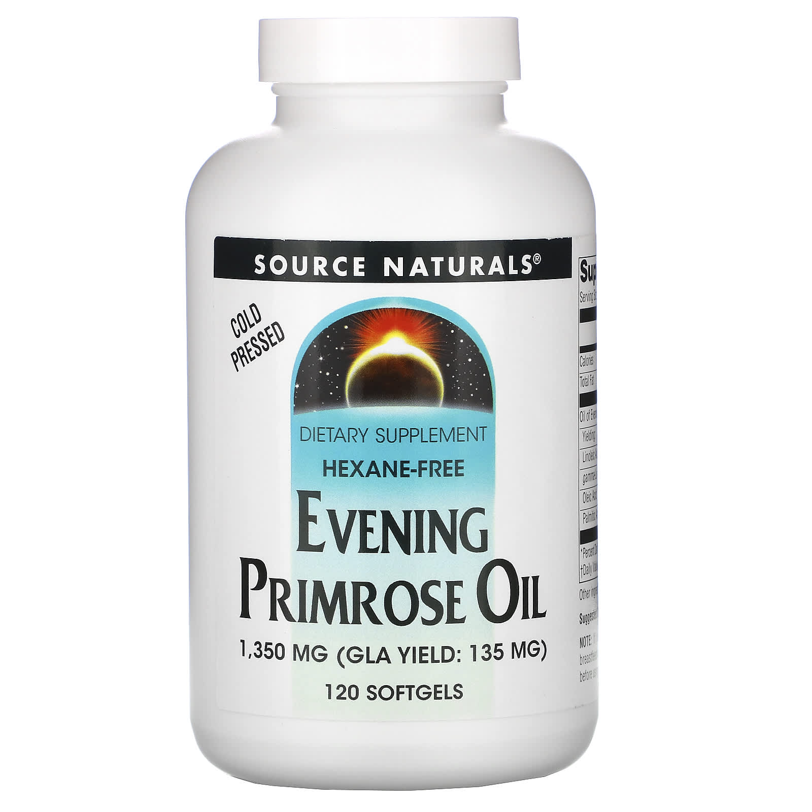 Source Naturals, Evening Primrose Oil, Hexane-Free 1350 mg, 120 Softgels UPC 021078000808 | Hilife Vitamins