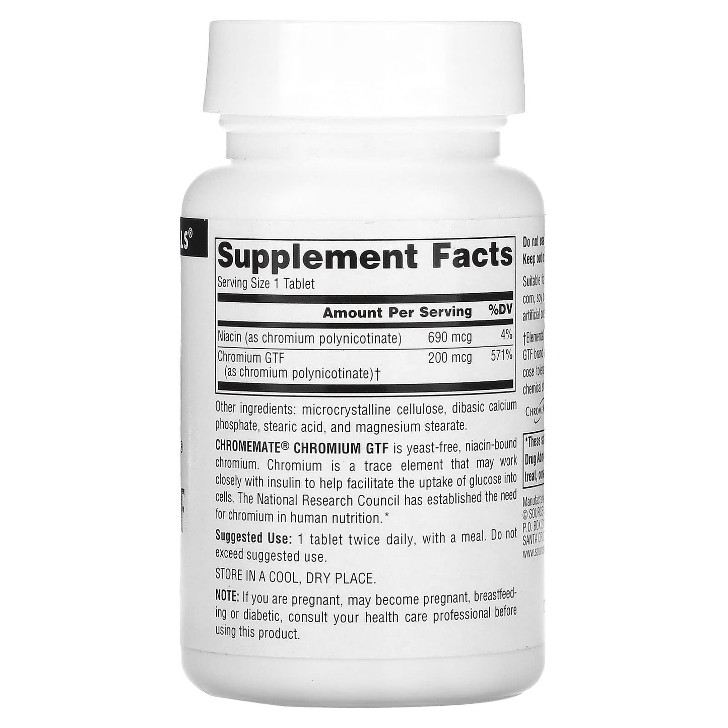 Source Naturals, ChromeMate® Chromium GTF 200 mcg, Yeast Free, 240 Tablets UPC 021078001072 | Hilife Vitamins