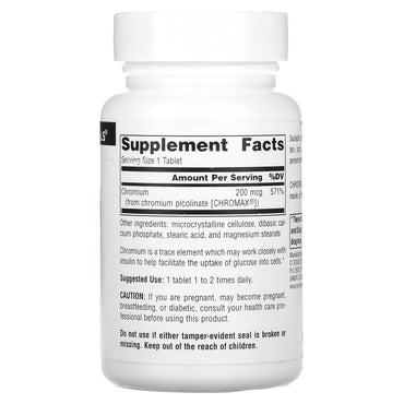 Source Naturals, Chromium Picolinate 200 mcg, Yeast Free, 240 Tablets UPC 021078001089 | Hilife Vitamins