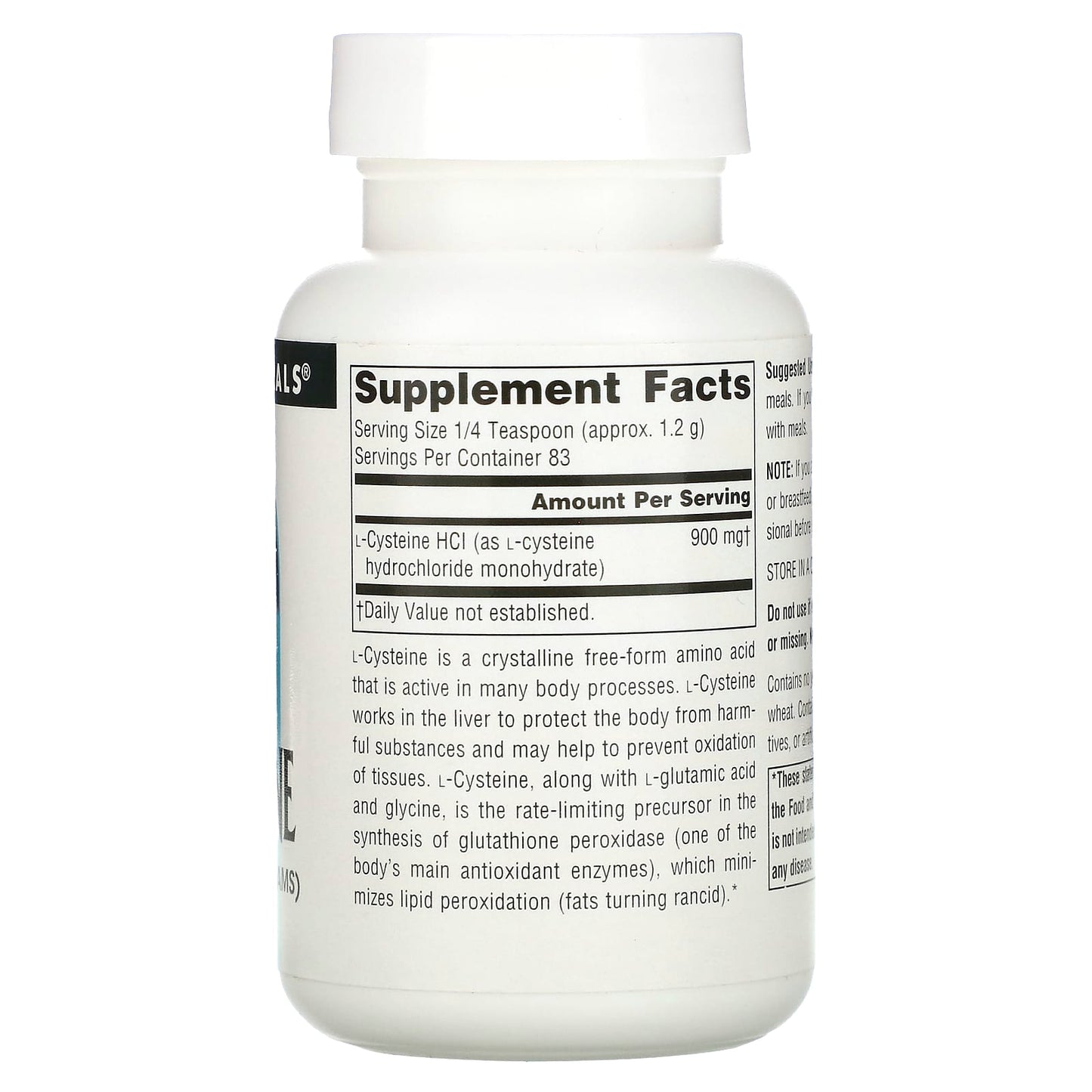 Source Naturals, L-Cysteine, 100 Grams UPC 021078001201 | Hilife Vitamins