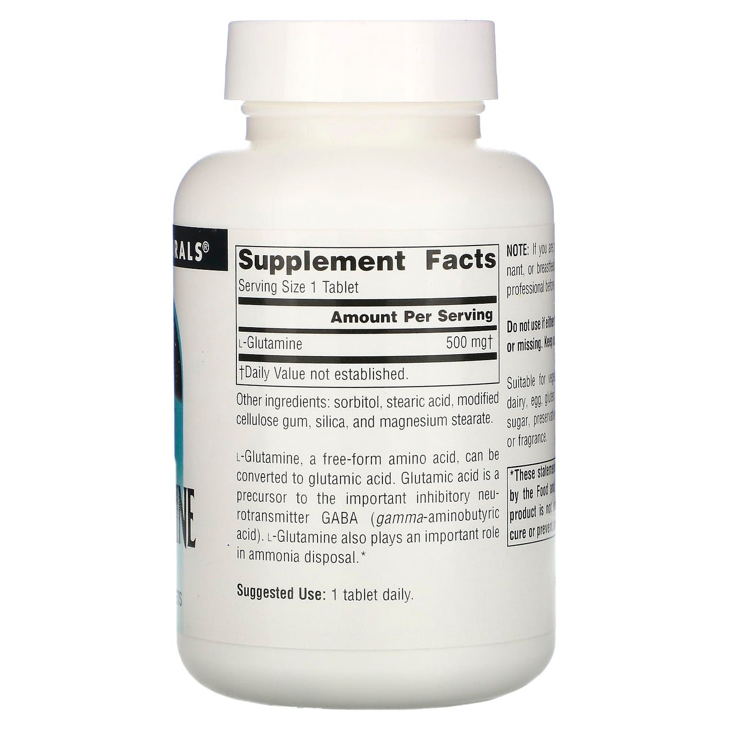 Source Naturals, L-Glutamine 500 mg, 100 Tablets UPC 021078001270 | Hilife Vitamins