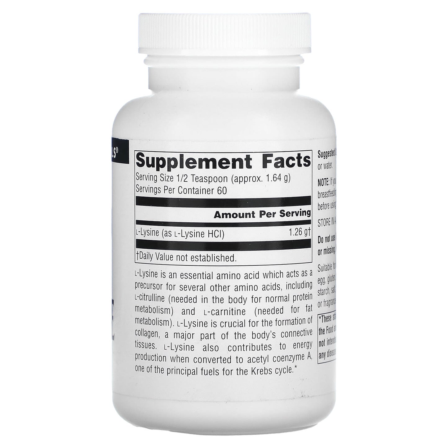 Source Naturals, L-Lysine, 100 Gm UPC 021078001355 | Hilife Vitamins