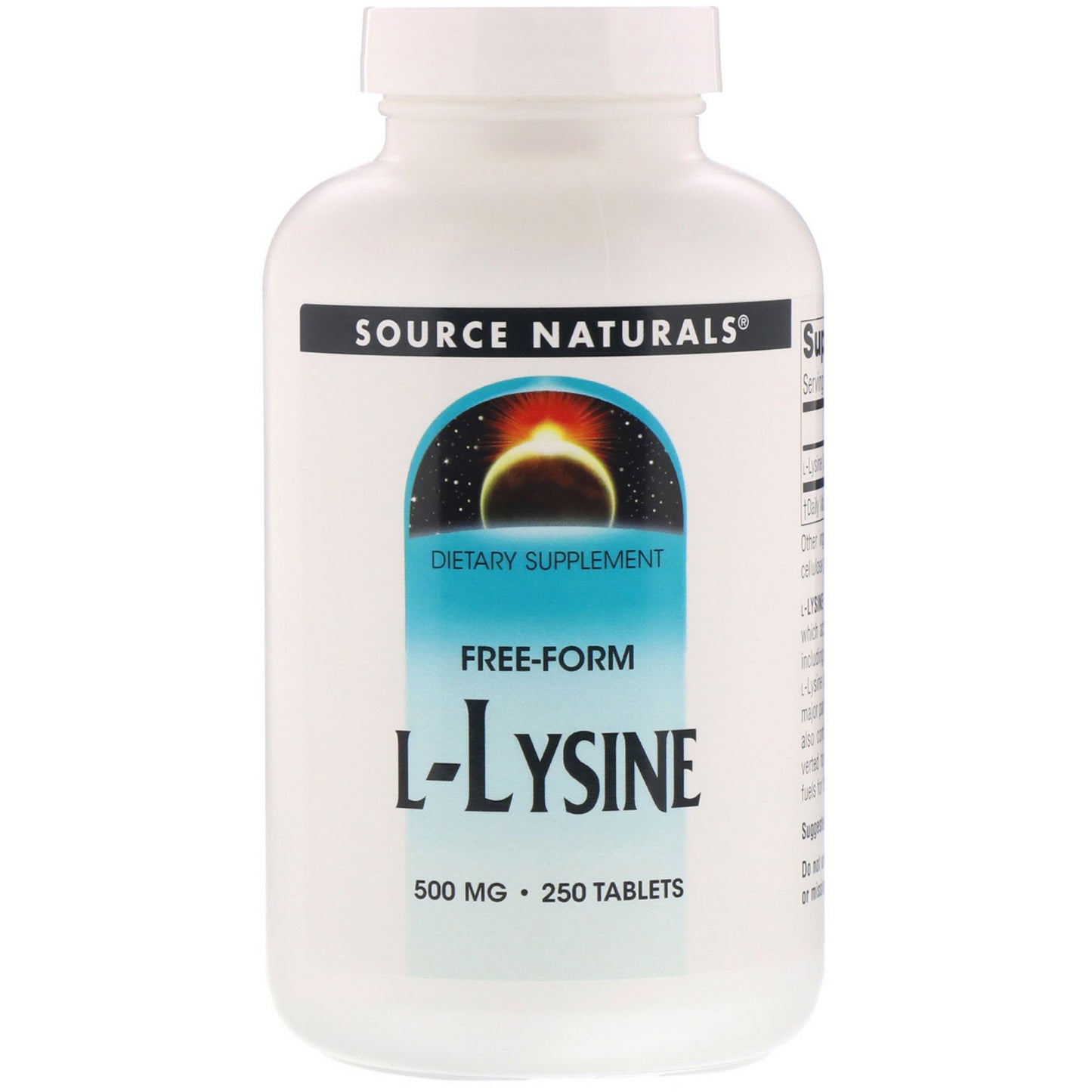 Source Naturals, L-Lysine 500 mg, 250 Tablets UPC 021078001409 | Hilife Vitamins