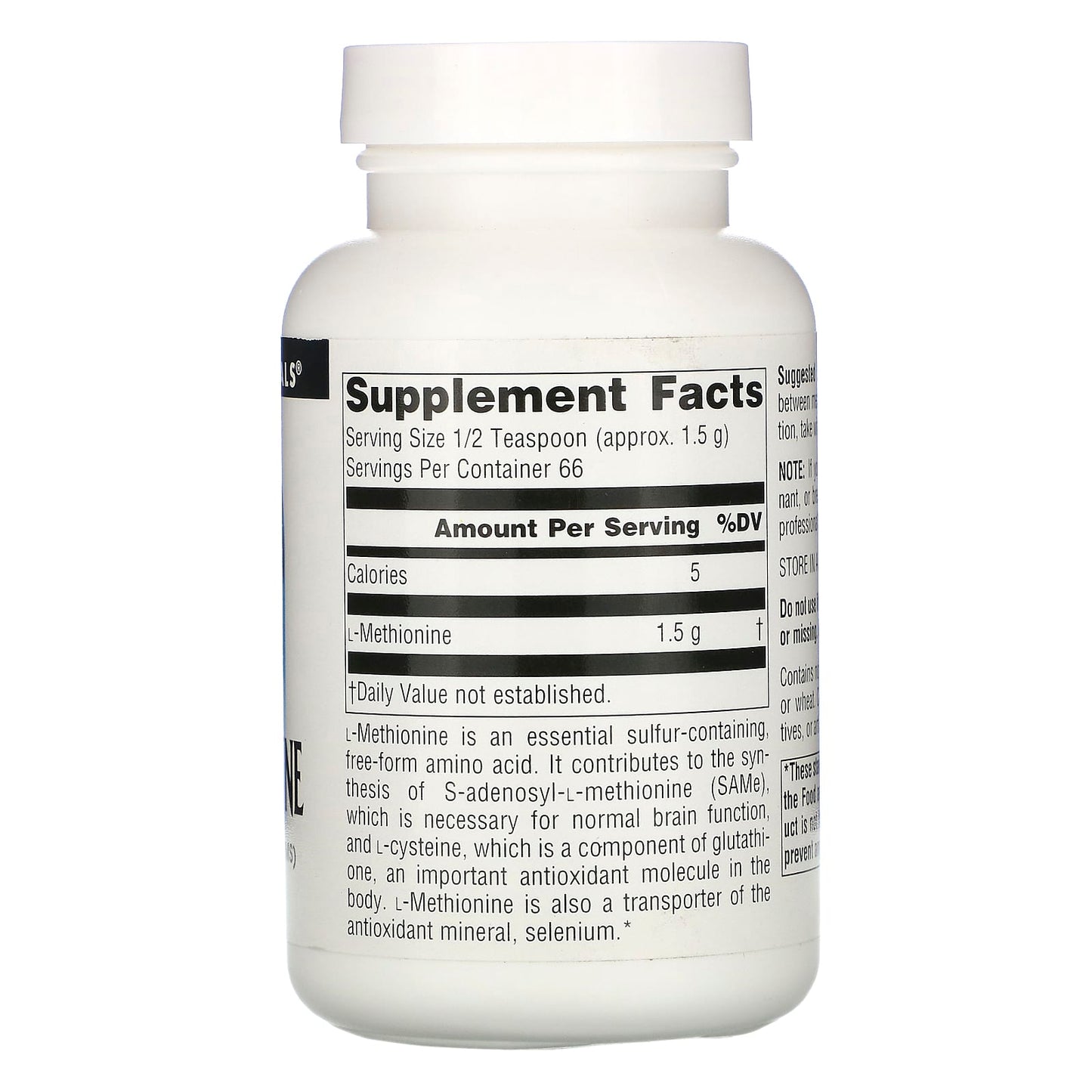 Source Naturals, L-Methionine, 100 Gm UPC 021078001454 | Hilife Vitamins