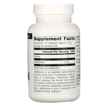 Source Naturals, L-Methionine, 100 Gm UPC 021078001454 | Hilife Vitamins