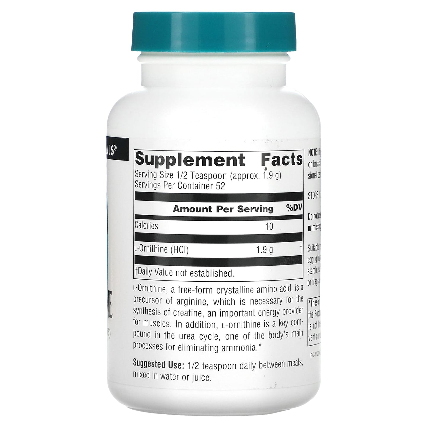 Source Naturals, L-Ornithine, 100 Grams UPC 021078001492 | Hilife Vitamins