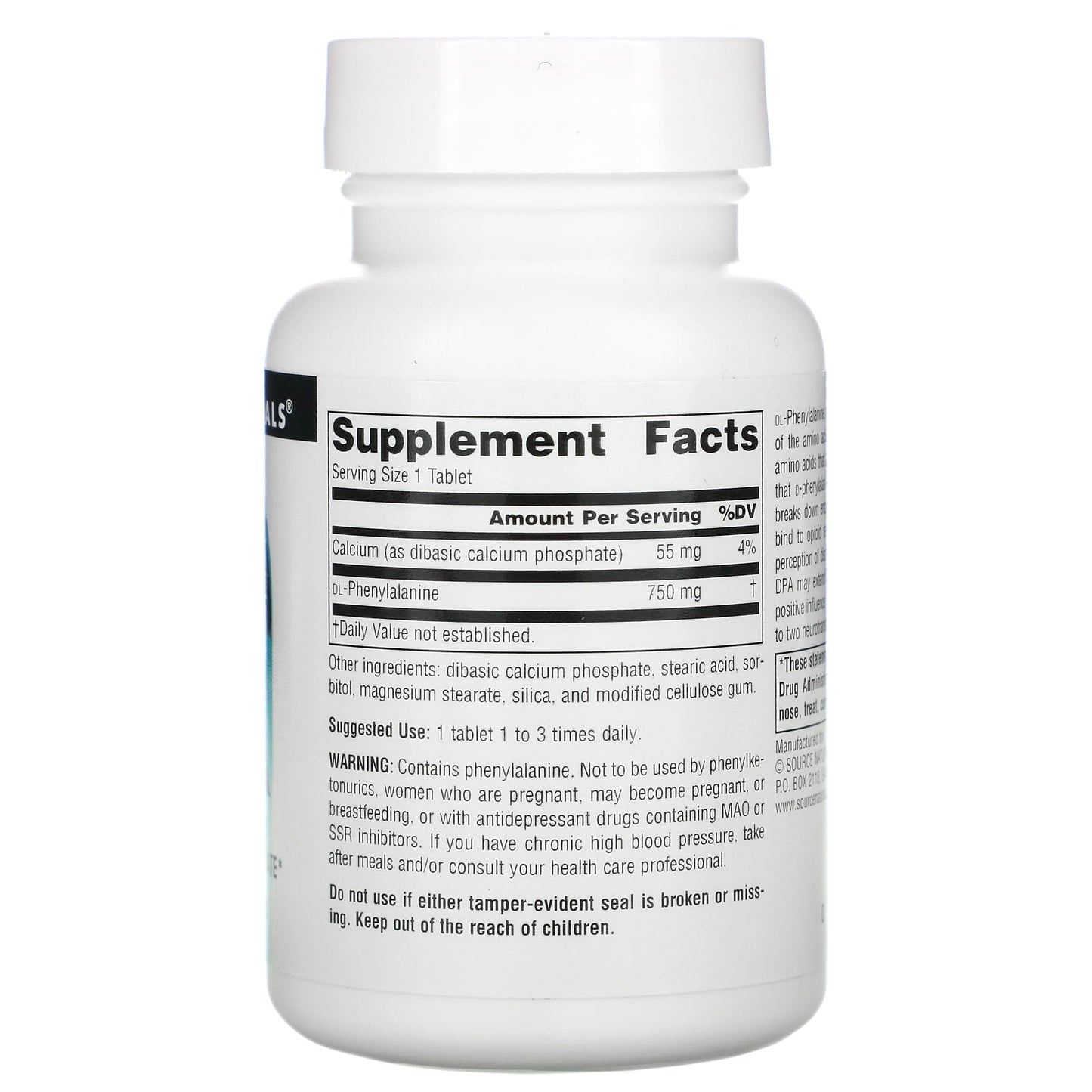 Source Naturals, DLPA 750 mg, 60 Tablets UPC 021078001652 | Hilife Vitamins