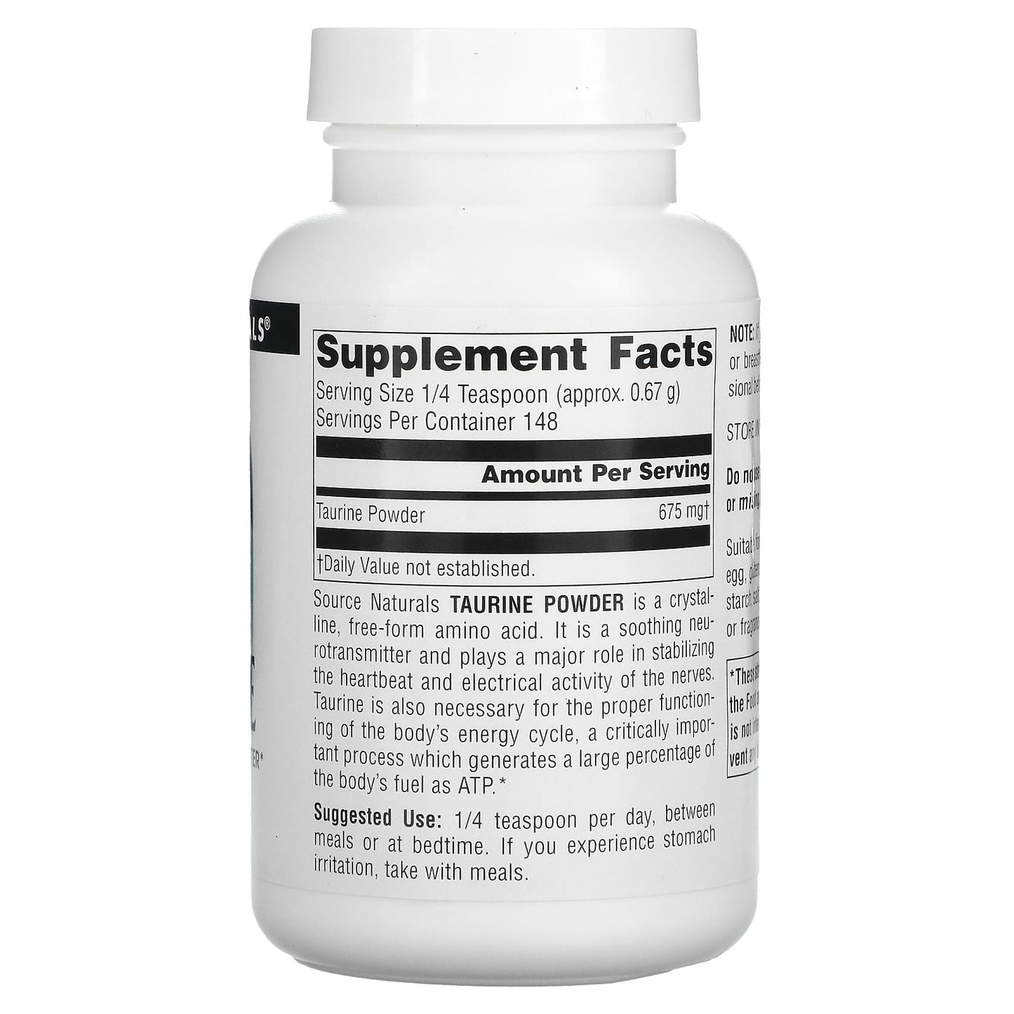 Source Naturals, Taurine, 100 Gm UPC 021078001669 | Hilife Vitamins
