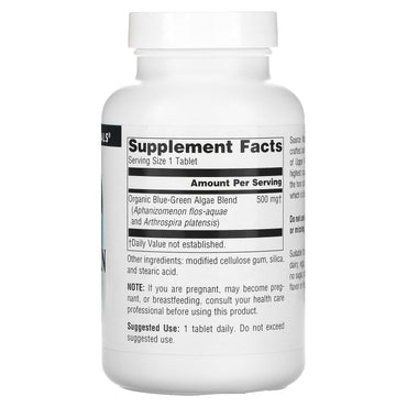 Source Naturals, Blue-Green Algae, Freeze Dried 500 mg, 200 Tablets UPC 021078001737 | Hilife Vitamins