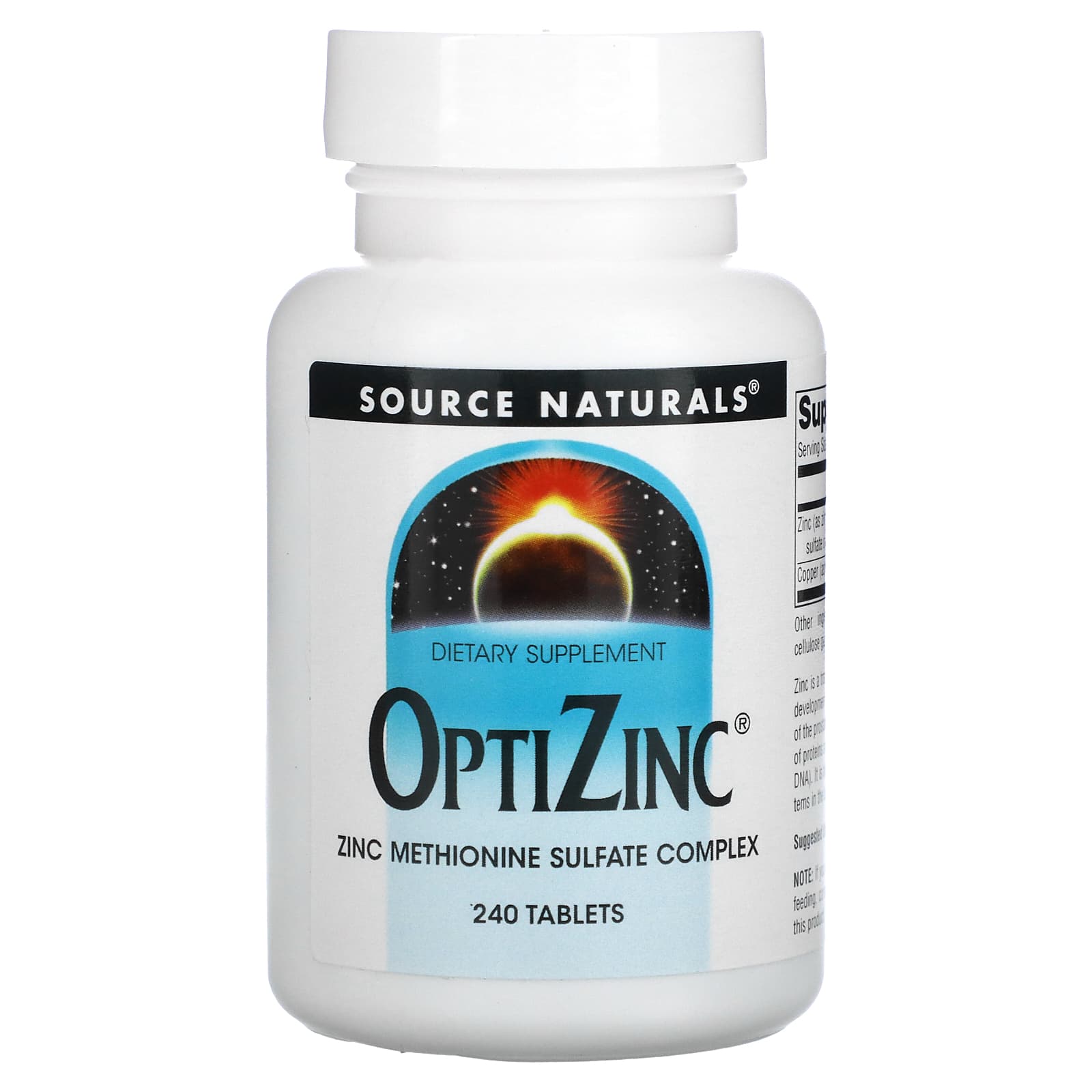 Source Naturals, Optizinc Zinc Monomethionine 30 mg, 240 Tablets UPC 021078001768 | Hilife Vitamins