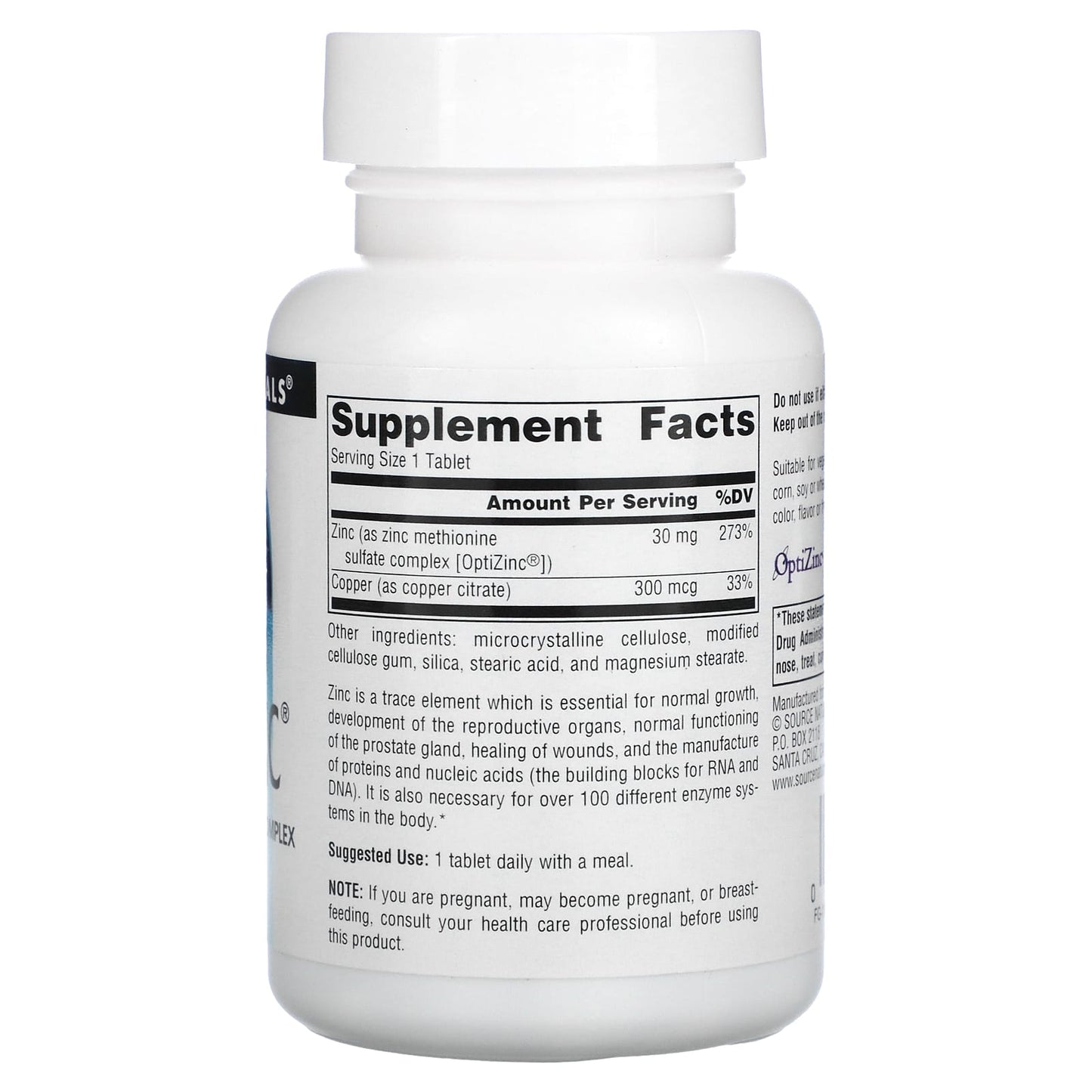 Source Naturals, Optizinc Zinc Monomethionine 30 mg, 240 Tablets UPC 021078001768 | Hilife Vitamins