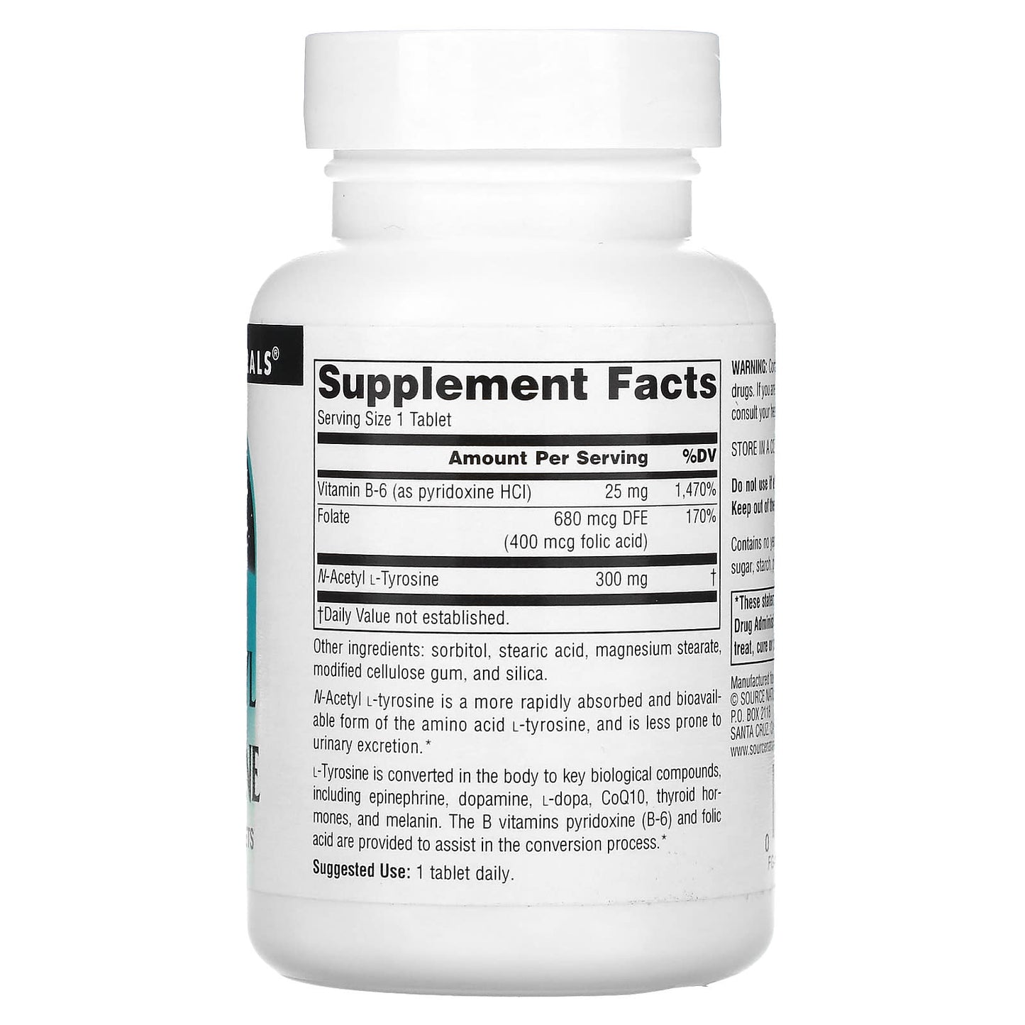Source Naturals, N-Acetyl L-Tyrosine 300 mg, 120 Tablets UPC 021078002178 | Hilife Vitamins