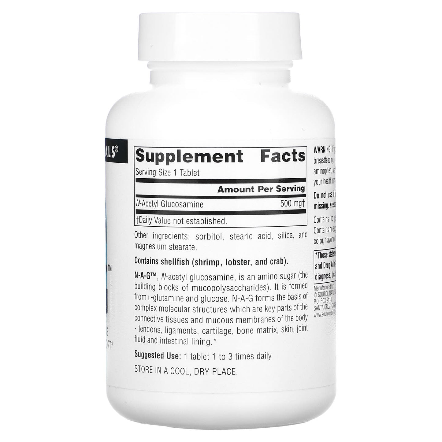 Source Naturals, N-A-G 500 mg, 120 Tablets UPC 021078002222 | Hilife Vitamins