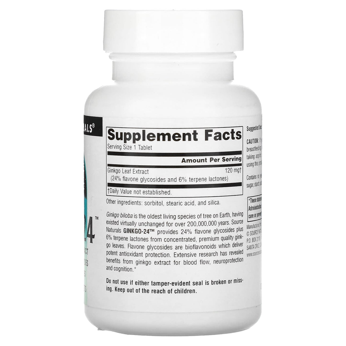Source Naturals, Ginkgo-24™ 120 mg, 120 Tablets UPC 021078002239 | Hilife Vitamins