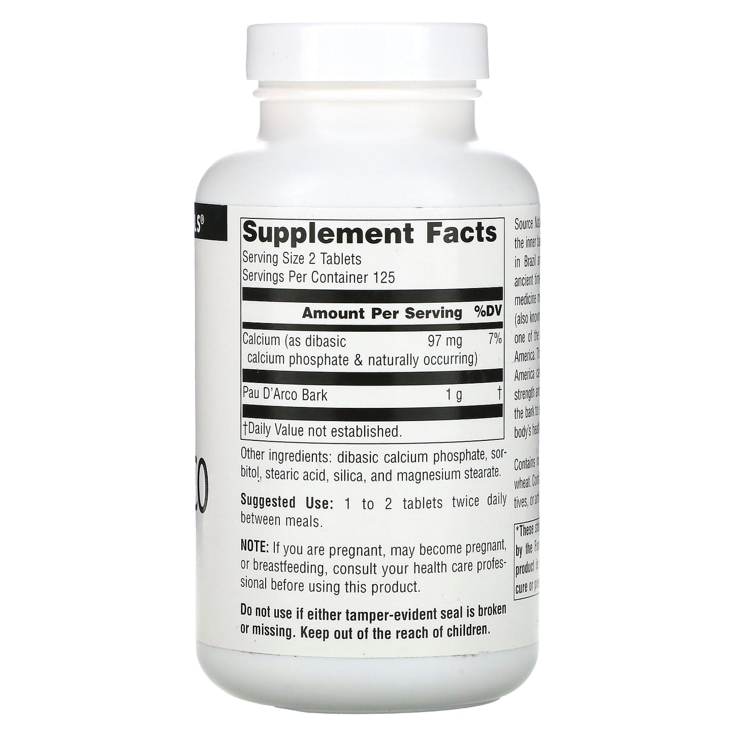 Source Naturals, Pau D'Arco 500 mg, 250 Tablets UPC 021078002260 | Hilife Vitamins