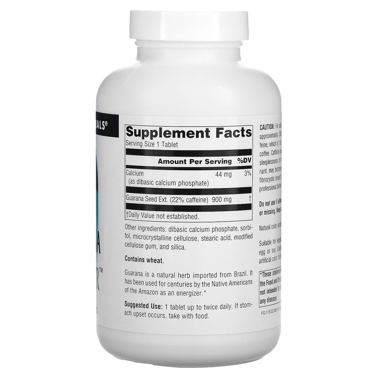 Source Naturals, Guarana Energizer 900 mg, 200 Tablets UPC 021078002338 | Hilife Vitamins