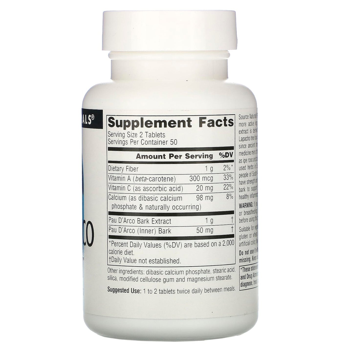 Source Naturals, Pau D'Arco Extract 500 mg, 100 Tablets UPC 021078002390 | Hilife Vitamins