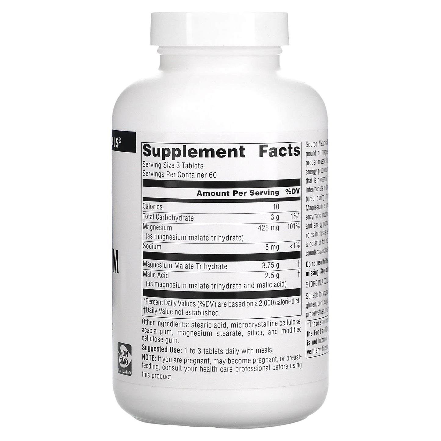 Source Naturals, Magnesium Malate, 3,750 mg, 180 Tablets UPC 021078002628 | HiLife Vitamins