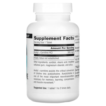 Source Naturals, Acetyl L-Carnitine 500 mg, 120 Tablets UPC 021078003311 | Hilife Vitamins