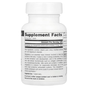 Source Naturals, Manganese 10 mg, 100 Tablets UPC 021078003427 | Hilife Vitamins
