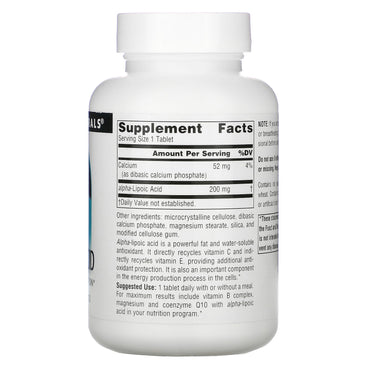 Source Naturals, Alpha Lipoic Acid 200 mg, 120 Tablets UPC 021078003960 | Hilife Vitamins