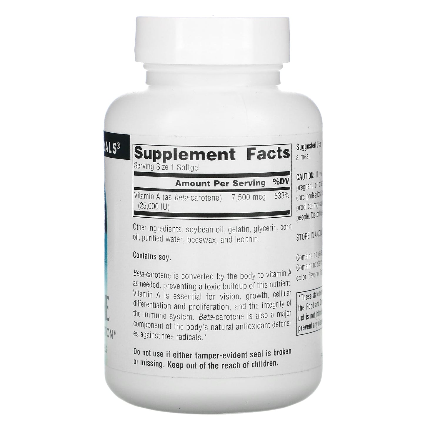 Source Naturals, Beta Carotene 25000 IU, 250 Softgels UPC 021078004042 | Hilife Vitamins