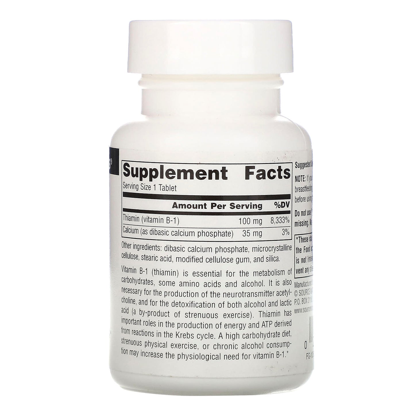 Source Naturals, Vitamin B-1 100 mg, 100 Tablets UPC 021078004073 | Hilife Vitamins