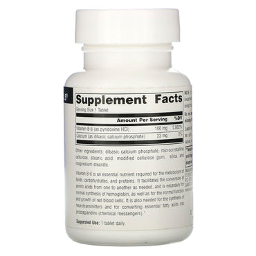 Source Naturals, Vitamin B-6 100 mg, 100 Tablets UPC 021078004134 | Hilife Vitamins