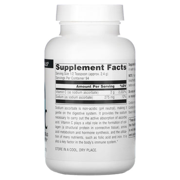 Source Naturals, Vitamin C - Sodium Ascorbate, 8 Oz Ounces UPC 021078004424 | HiLife Vitamins