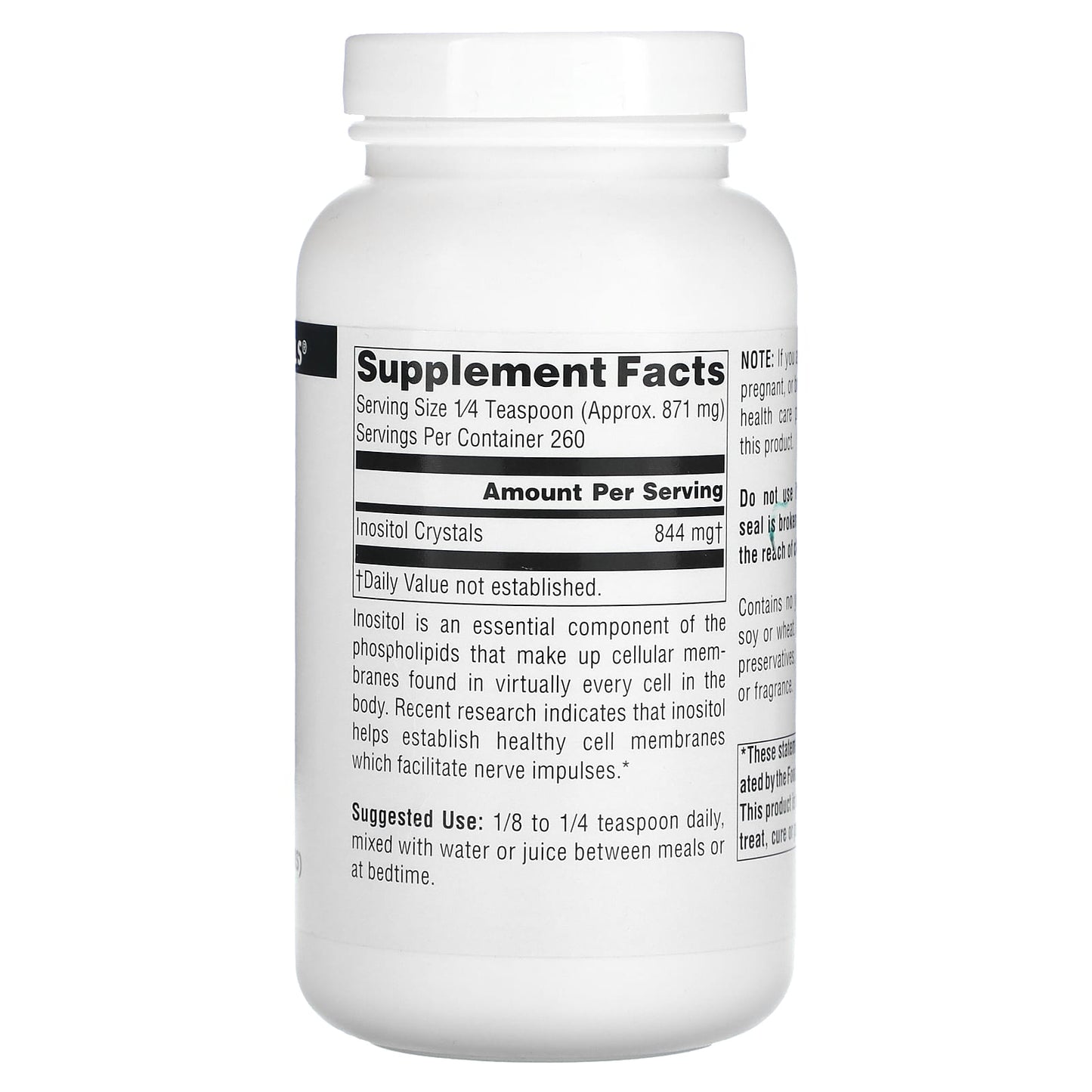 Source Naturals, Inositol, Pure, 8 Oz Ounces UPC 021078004882 | Hilife Vitamins