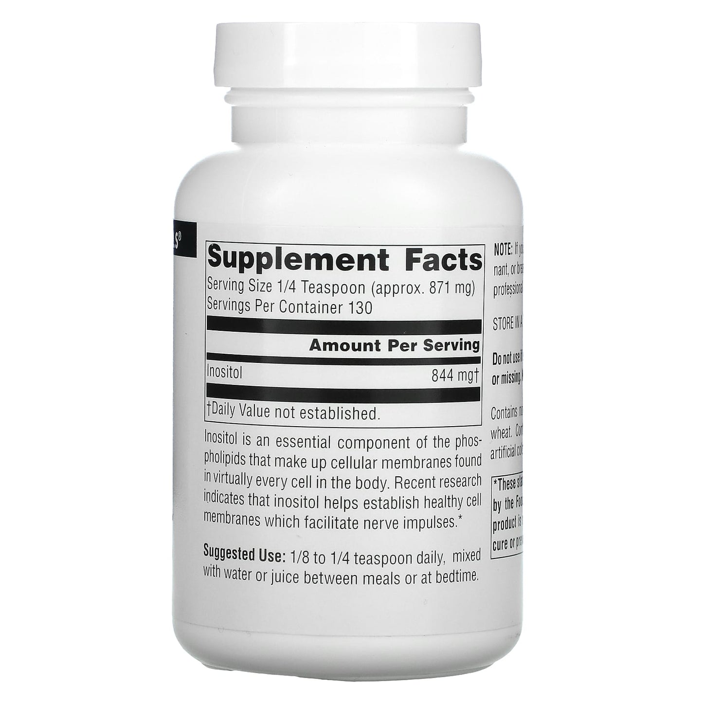 Source Naturals, Inositol, Pure, 4 Oz Ounces UPC 021078004943 | Hilife Vitamins