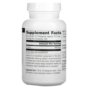 Source Naturals, Inositol, Pure, 4 Oz Ounces UPC 021078004943 | Hilife Vitamins