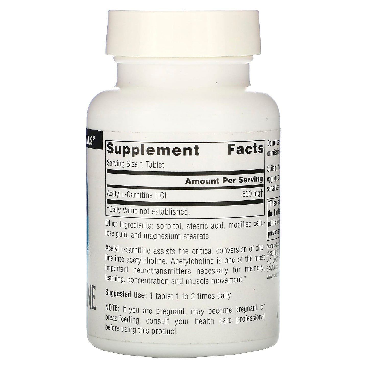 Source Naturals, Acetyl L-Carnitine 500 mg, 60 Tablets UPC 021078004998 | Hilife Vitamins